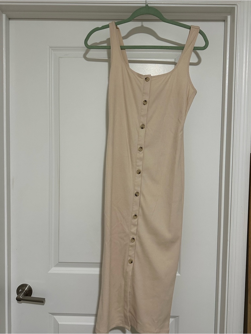 Sophie Rue Cream Button-Front Ribbed Midi Dress